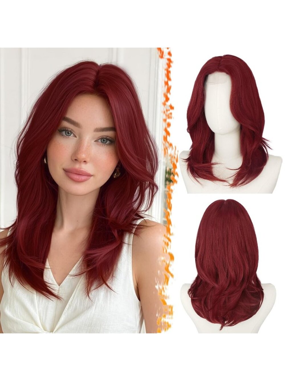 16 Inch Women's Burgundy Red Butterfly Layered Straight Curtain Bangs Wigs